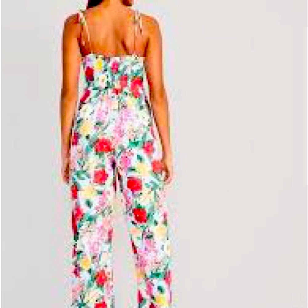 Old Navy Red and Green Floral Jumpsuit with Sweetheart Neckline - Picture 2 of 3